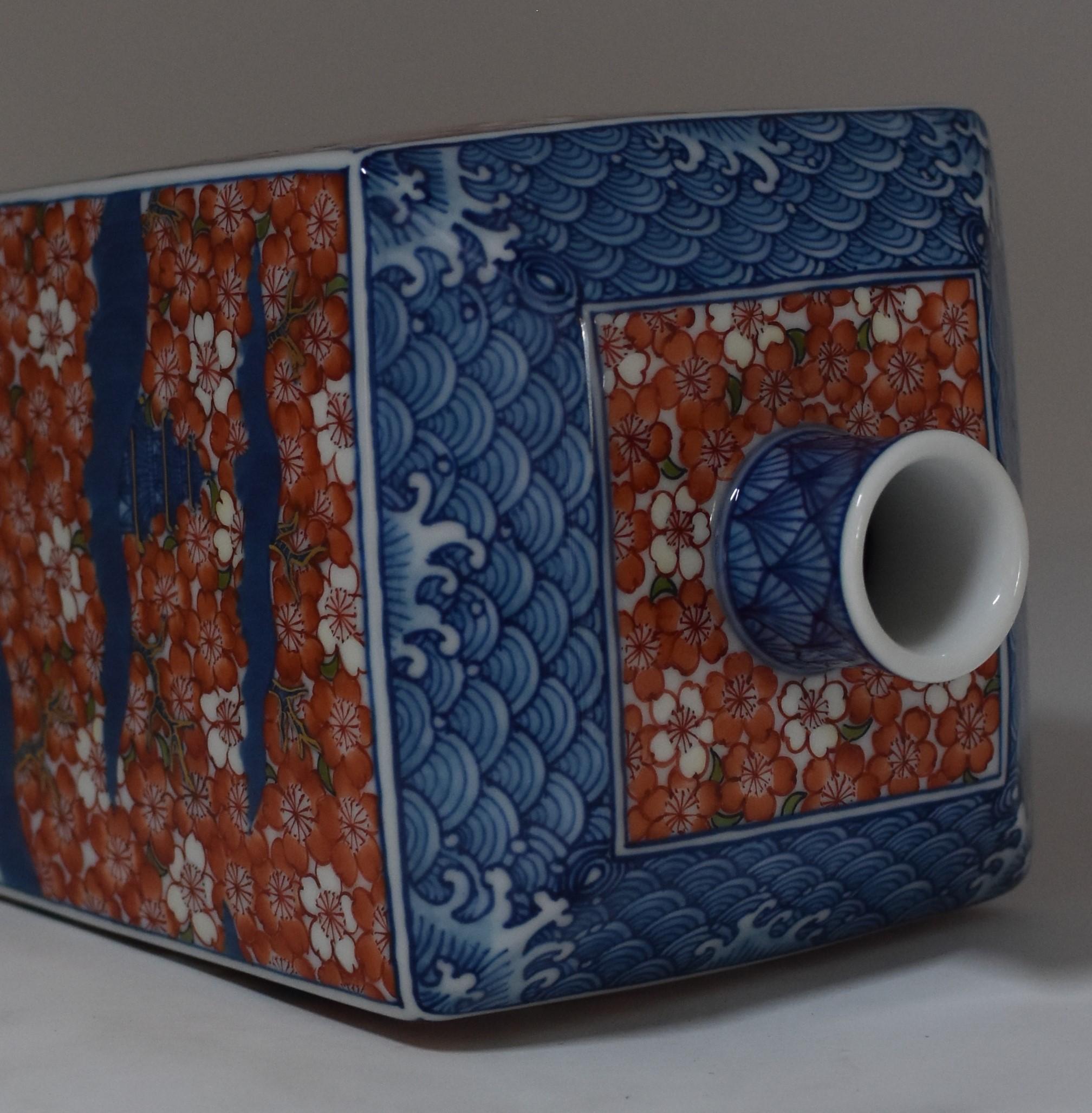 Contemporary Imari Red Blue Porcelain Decorative Vase by Master Artist 6