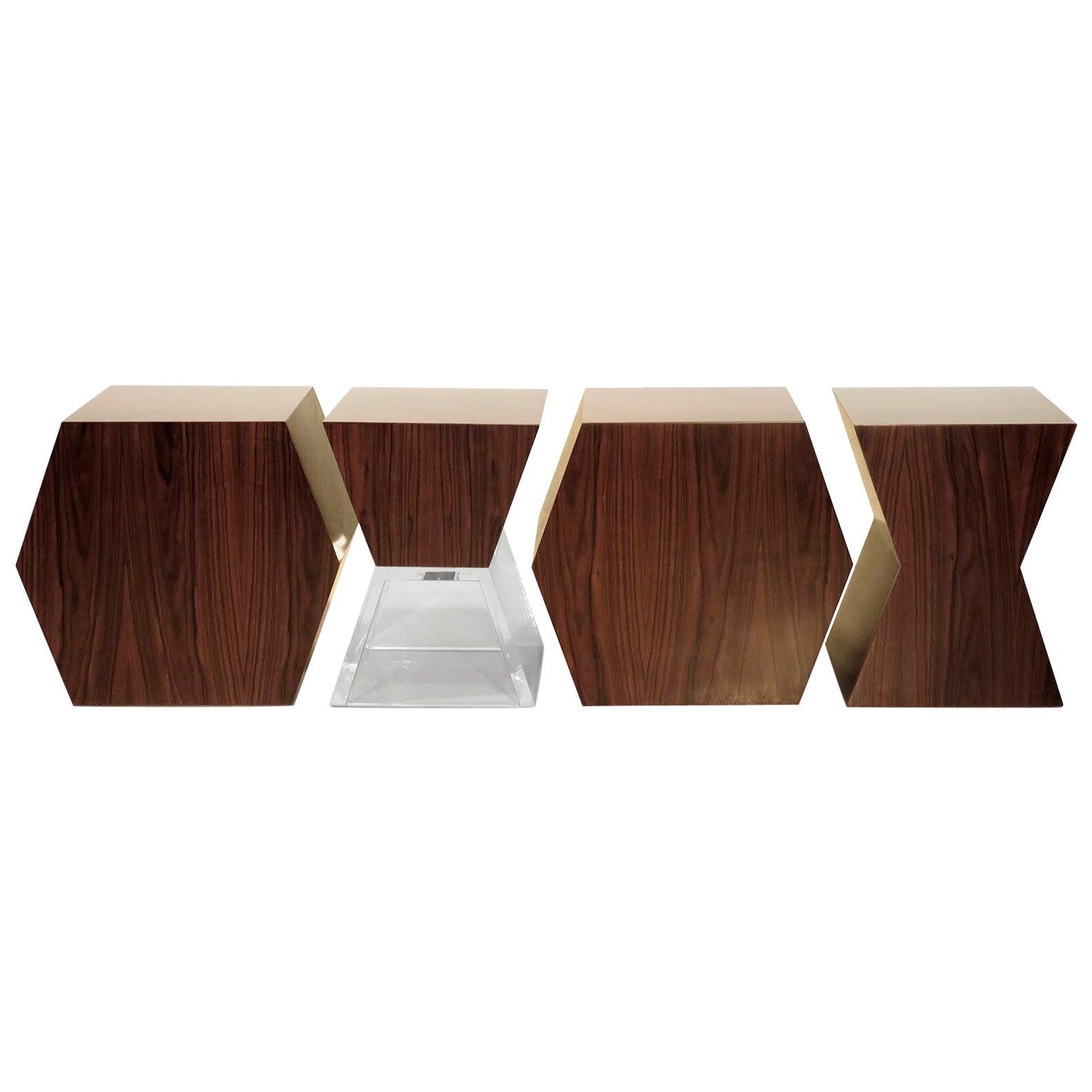 "XY" Contemporary Imbuia and Acrylic Benches - Immediate Delivery For Sale