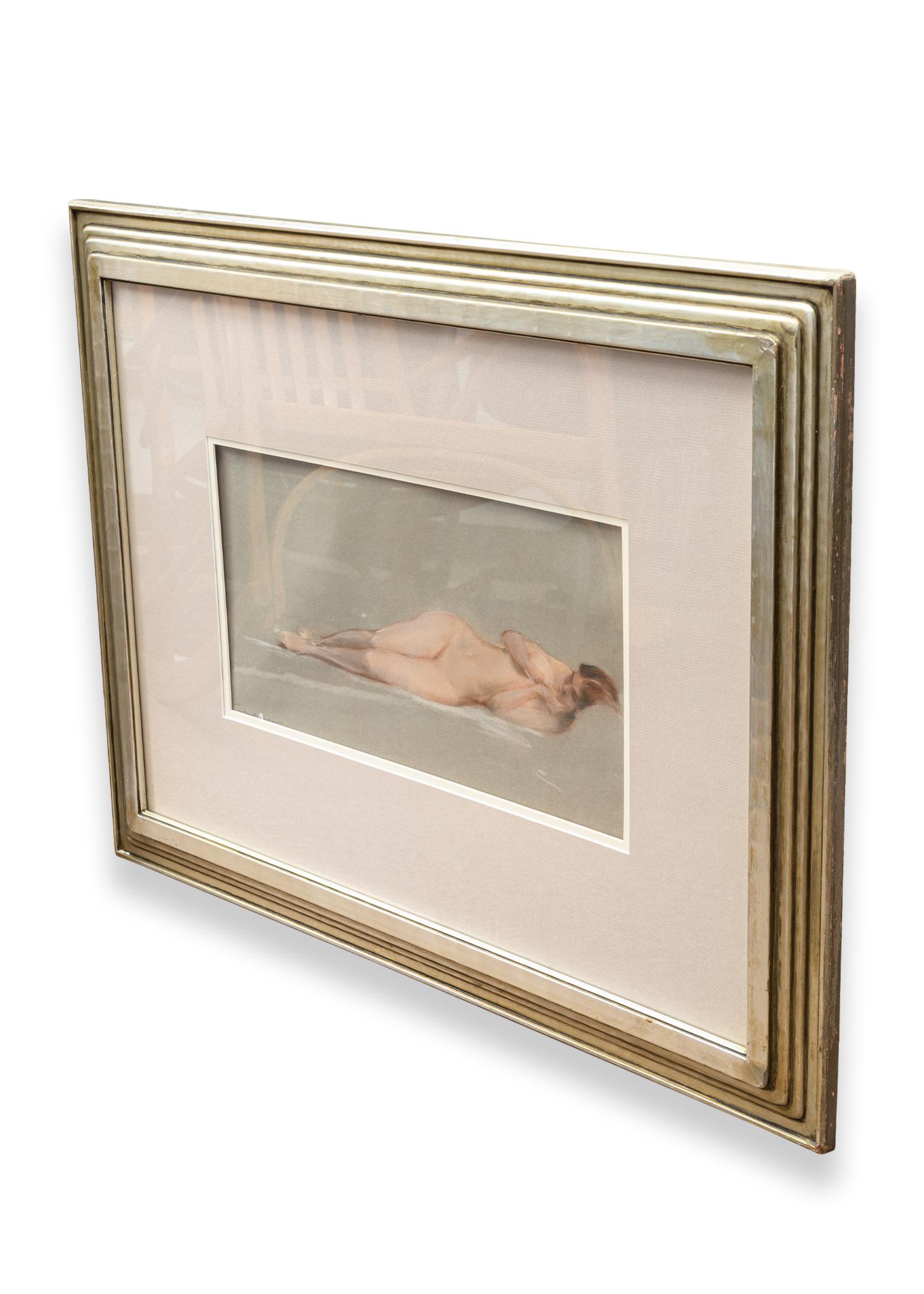 Contemporary Impressionist Reclining Female Nude Signed Pastell Zeichnung auf Papier im Zustand „Gut“ im Angebot in Keego Harbor, MI