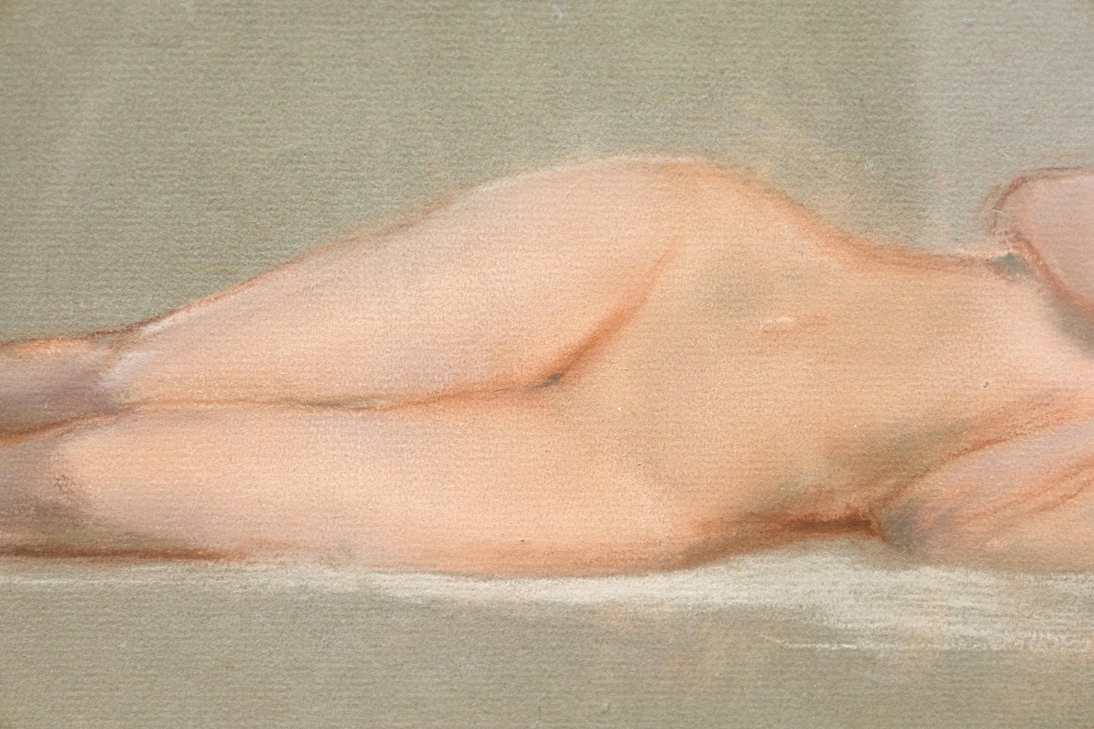 Contemporary Impressionist Reclining Female Nude Signed Pastel Drawing on Paper For Sale 2