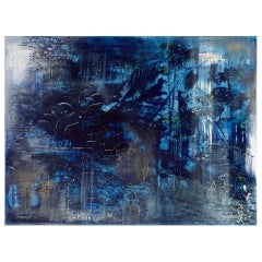 Contemporary impressionistic painting in dark hues with shafts of light