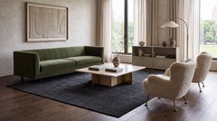 Contemporary Indian Cut & Loop Pile Wool and Bamboo Silk Rug in Midnight Black