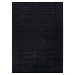 Contemporary Indian Cut & Loop Pile Wool and Bamboo Silk Rug in Midnight Black