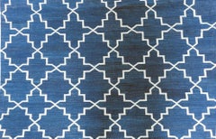 Contemporary Indian Dhurrie Blue and White Handmade Rug by Doris Leslie Blau