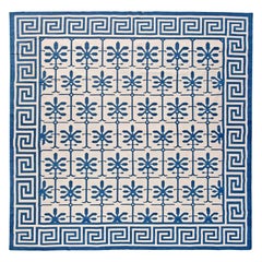Contemporary Indian Dhurrie Blue and White Handmade Rug by Doris Leslie Blau