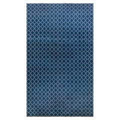 Contemporary Indian Dhurrie Blue and White Handmade Rug by Doris Leslie Blau