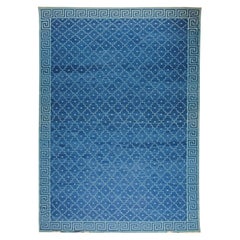 Zeitgenössischer indischer Dhurrie-Blauer Flachgewebe-Teppich von Doris Leslie Blau