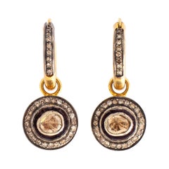 Boucles d'oreilles indiennes contemporaines en or jaune et argent avec diamants