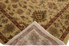 Contemporary Indian Handmade Floral Wool Rug In Tan Color