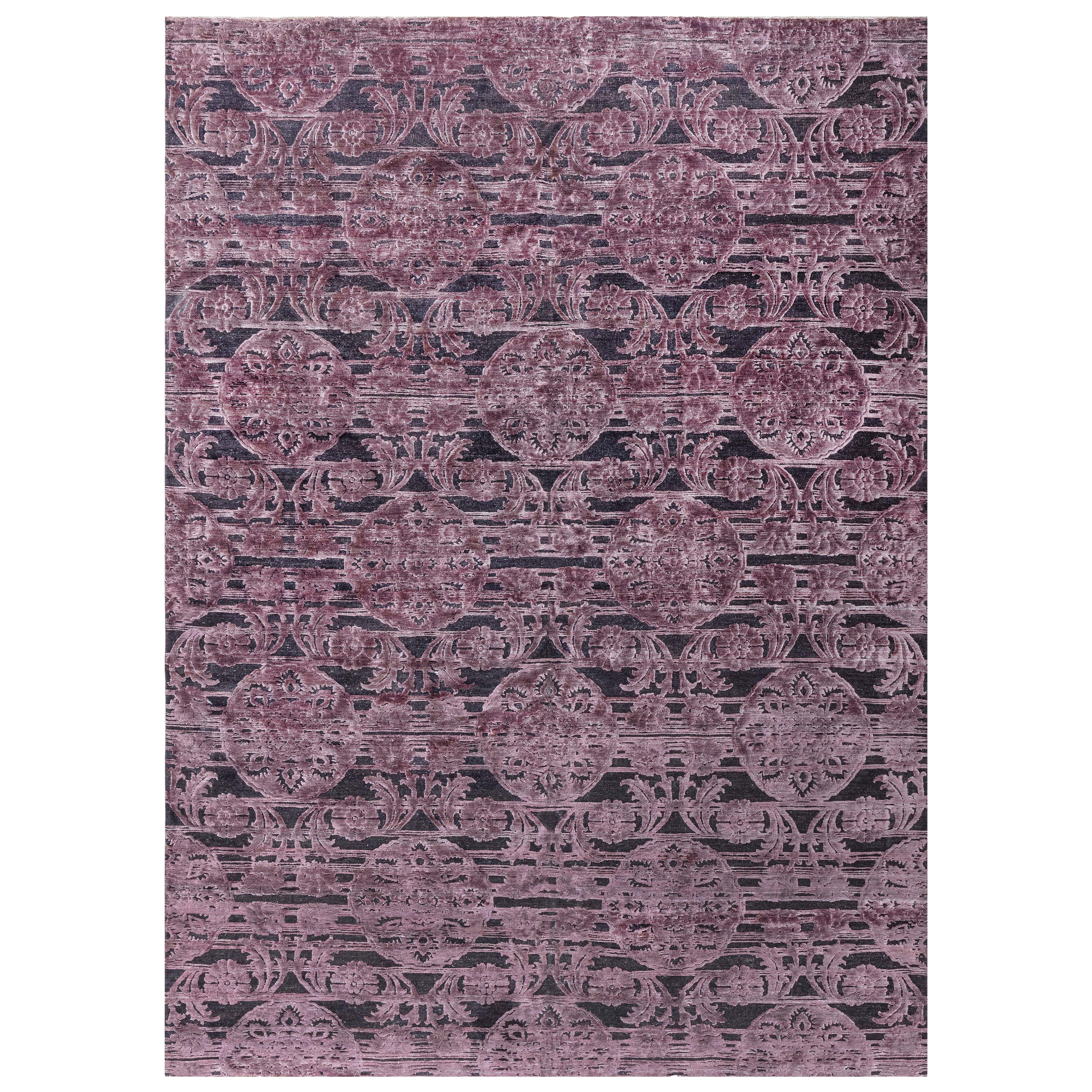 Tappeto indiano contemporaneo in seta e lana intrecciata a mano di Doris Leslie Blau