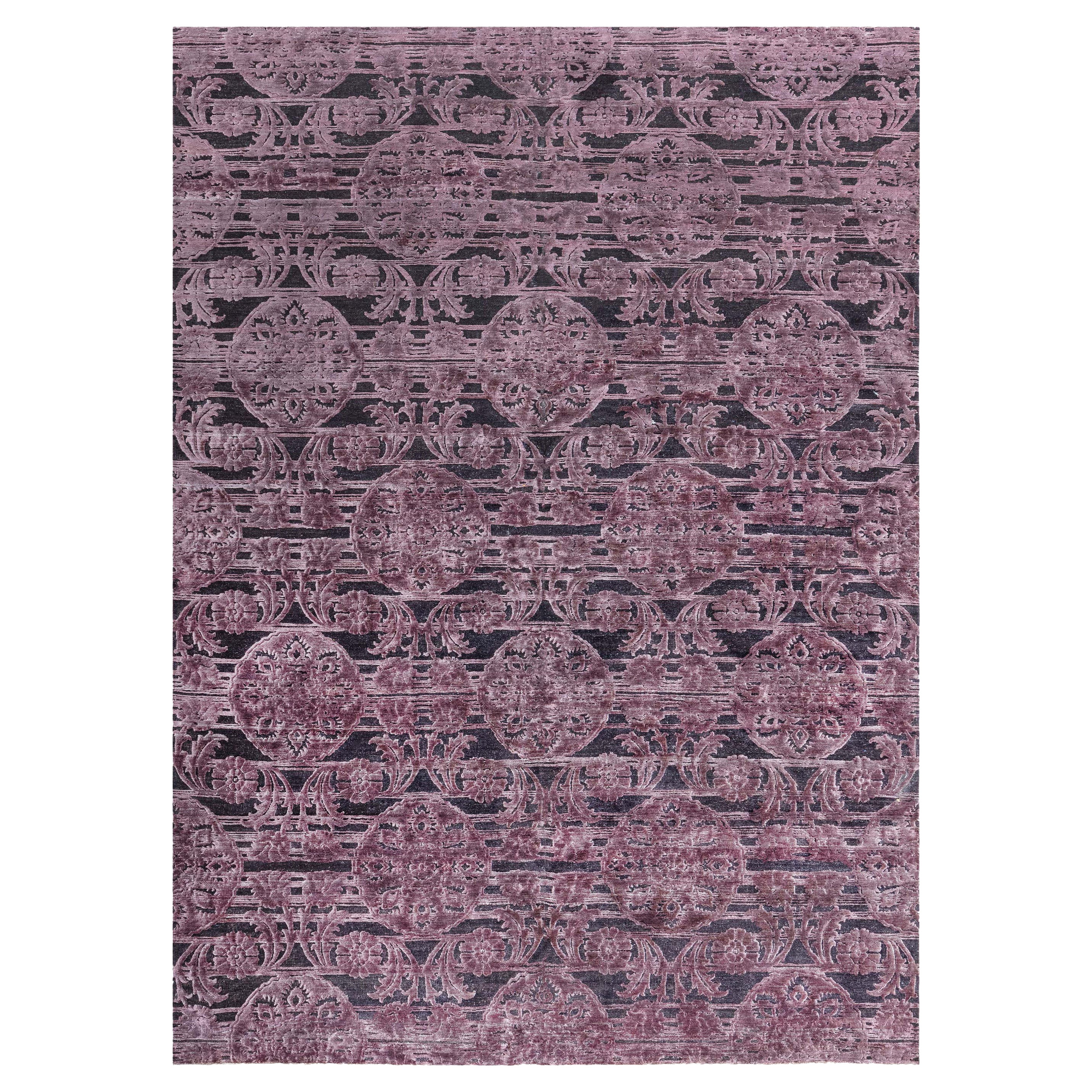 Alfombra india contemporánea de seda y lana tejida a mano por Doris Leslie Blau en venta