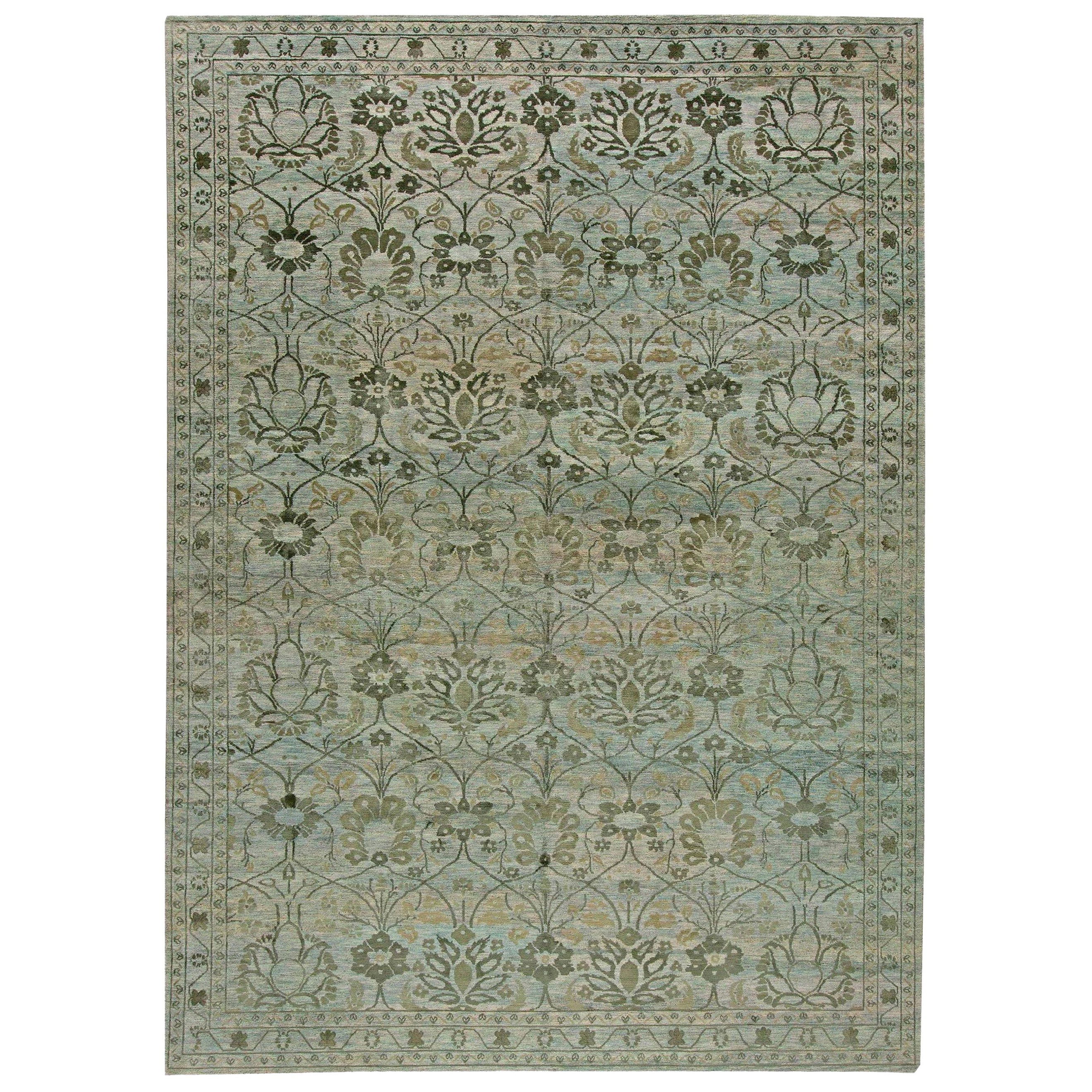 Contemporary Indian Inspired Botanic Handmade Rug by Doris Leslie Blau For Sale