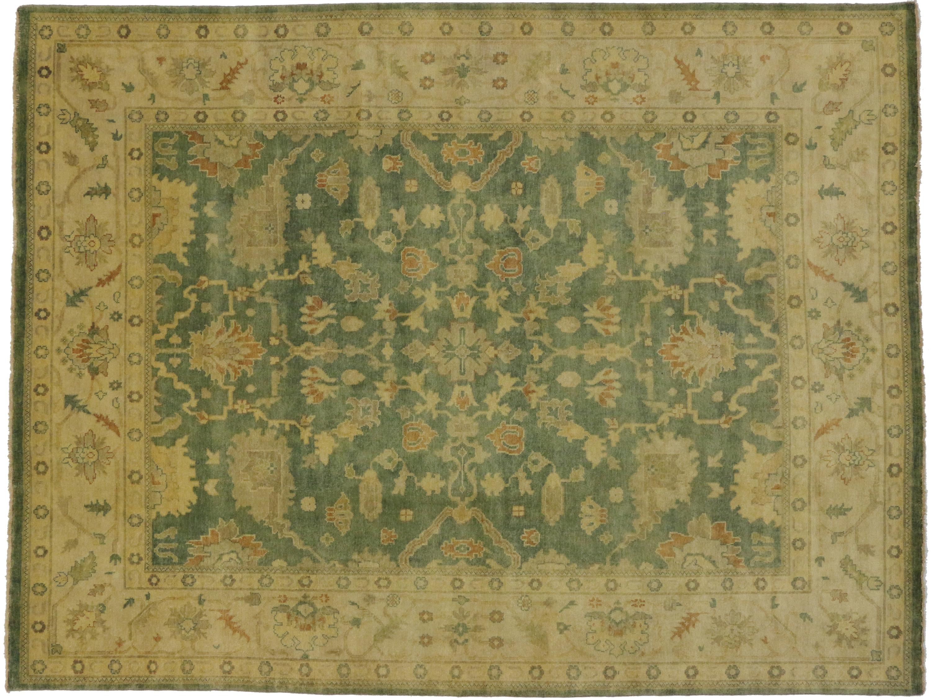 Contemporary Indian Oushak Style Area Rug with Arts & Crafts Style 3