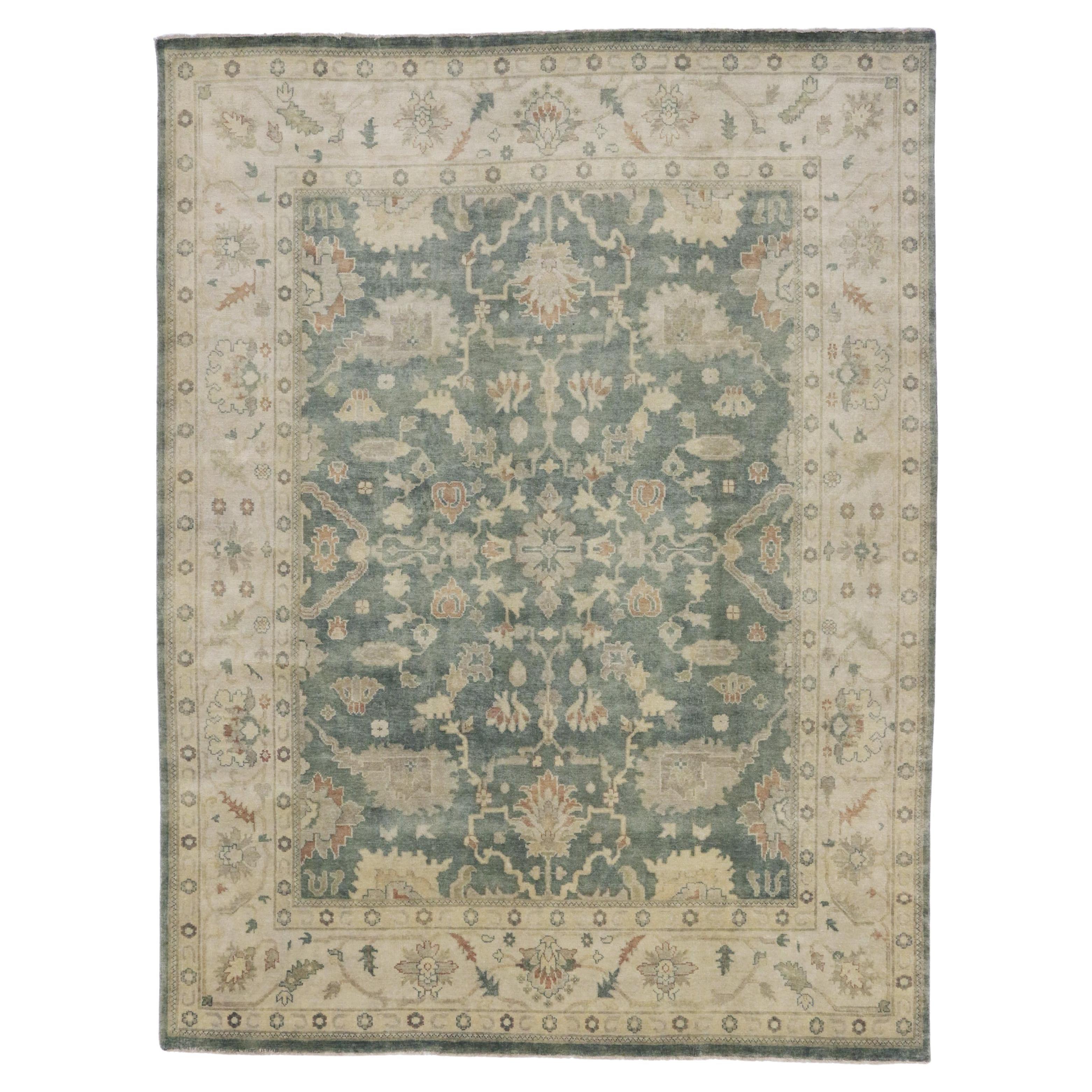 Contemporary Indian Oushak Style Area Rug with Arts & Crafts Style