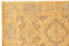 Modern Hand-Knotted Indian Wool Rug, Yellow Floral, 9'1\" x 12'6\"