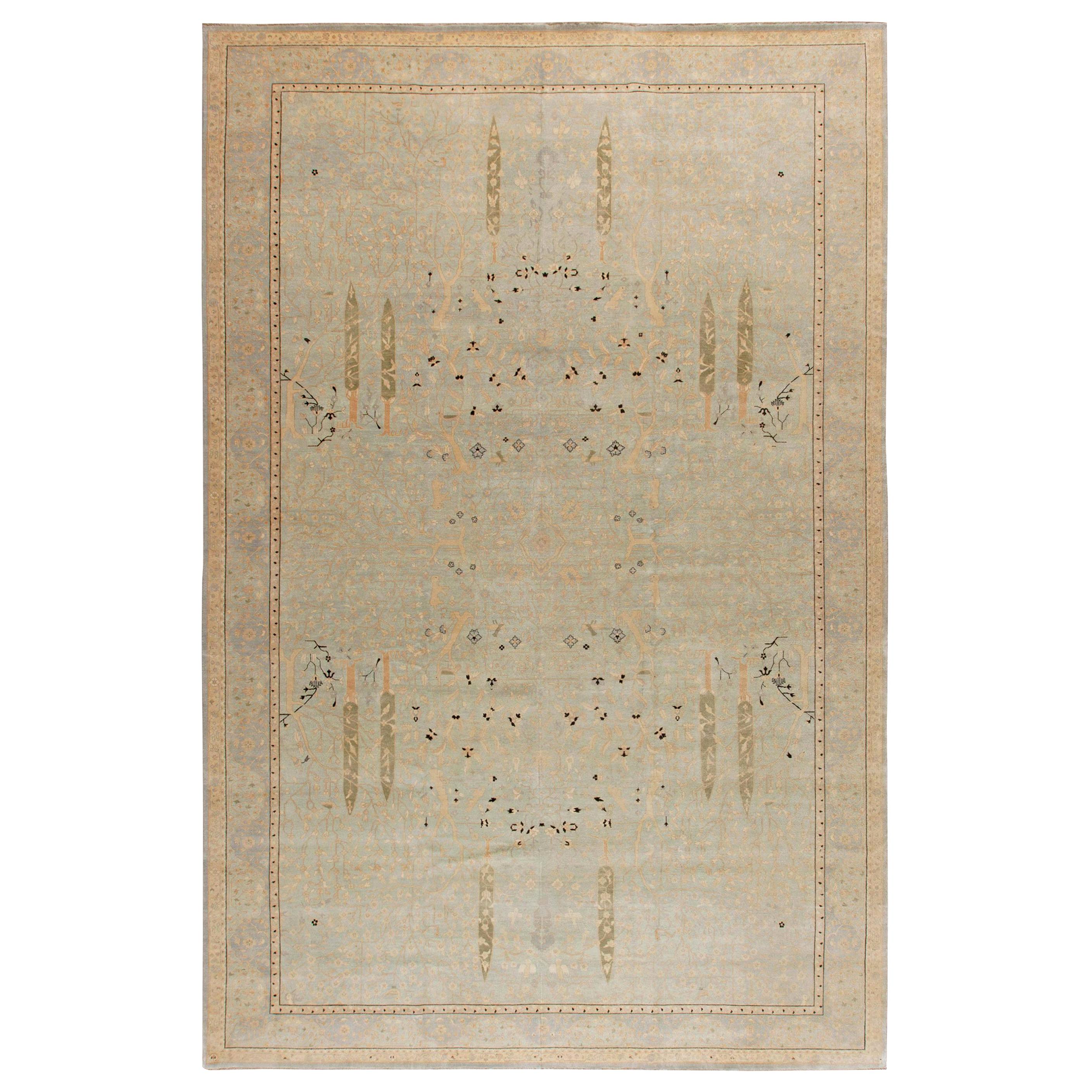 Contemporary Indian Style Floral Handmade Wool Rug by Doris Leslie Blau For Sale