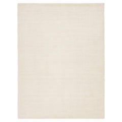 Contemporary Indian Texture Handmade Wool Rug in a Solid Ivory Color