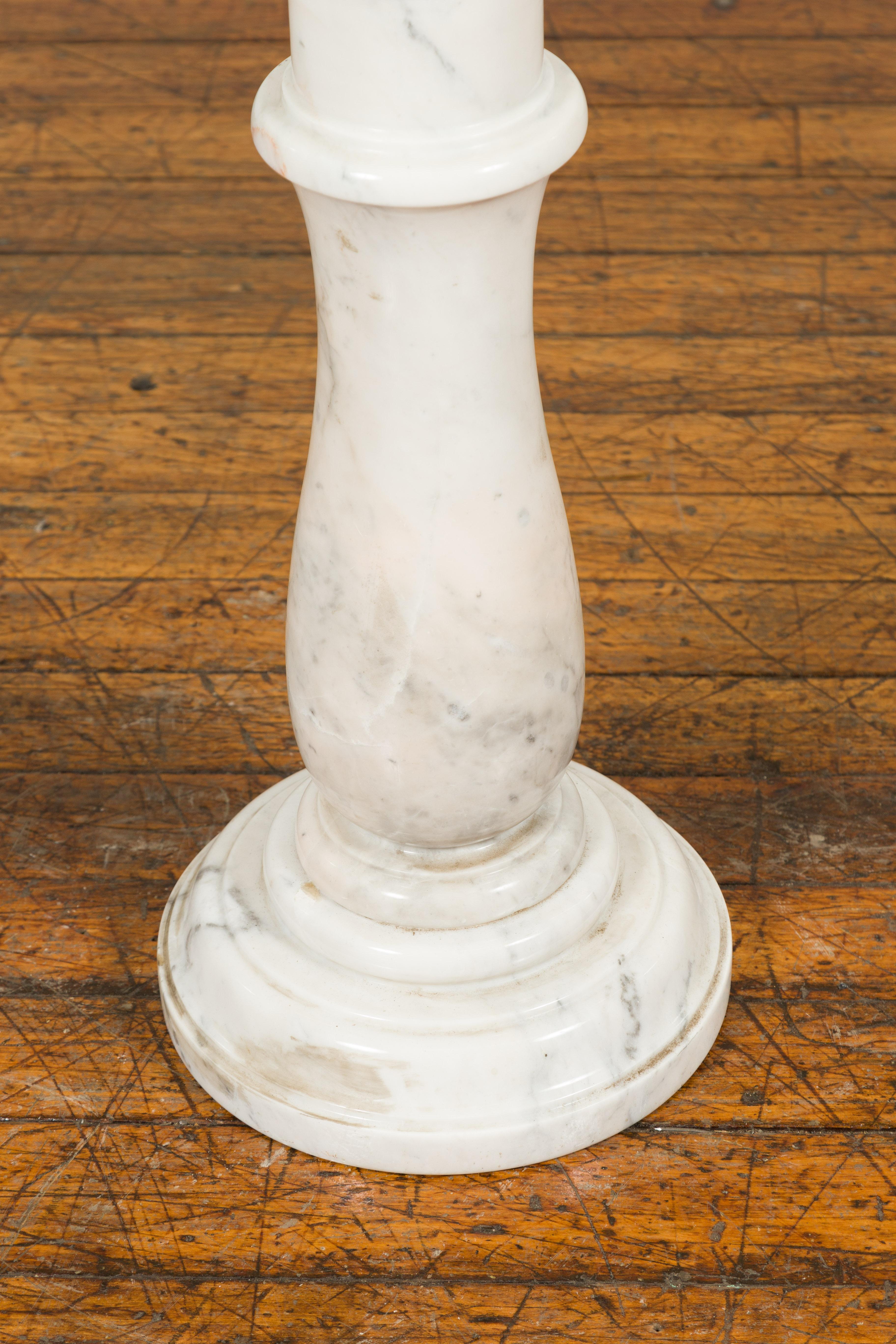Contemporary Indian White Marble Pedestal with Baluster Base and Circular Top 1