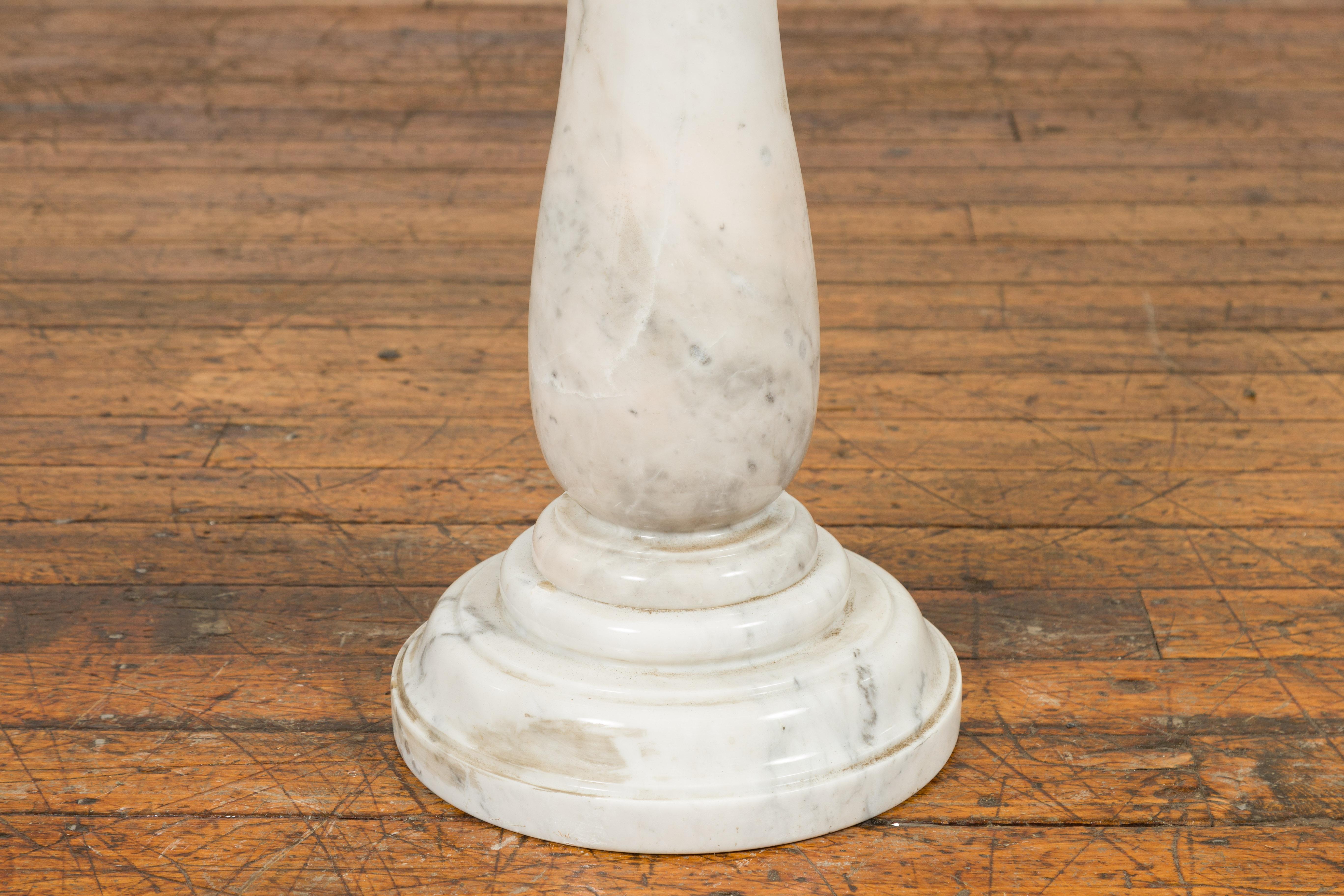 Contemporary Indian White Marble Pedestal with Baluster Base and Circular Top 3