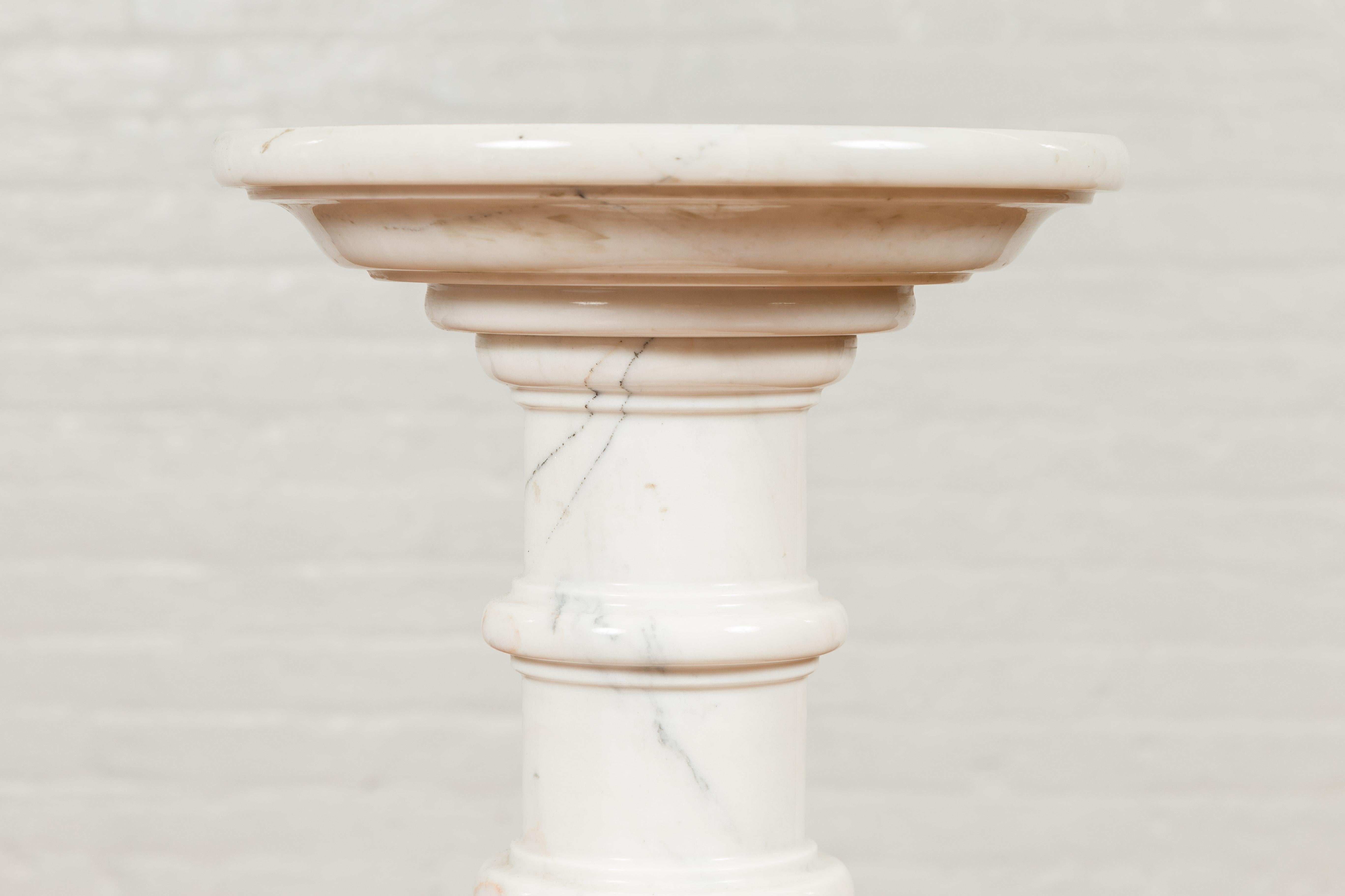 Contemporary Indian White Marble Pedestal with Baluster Base and Circular Top 4