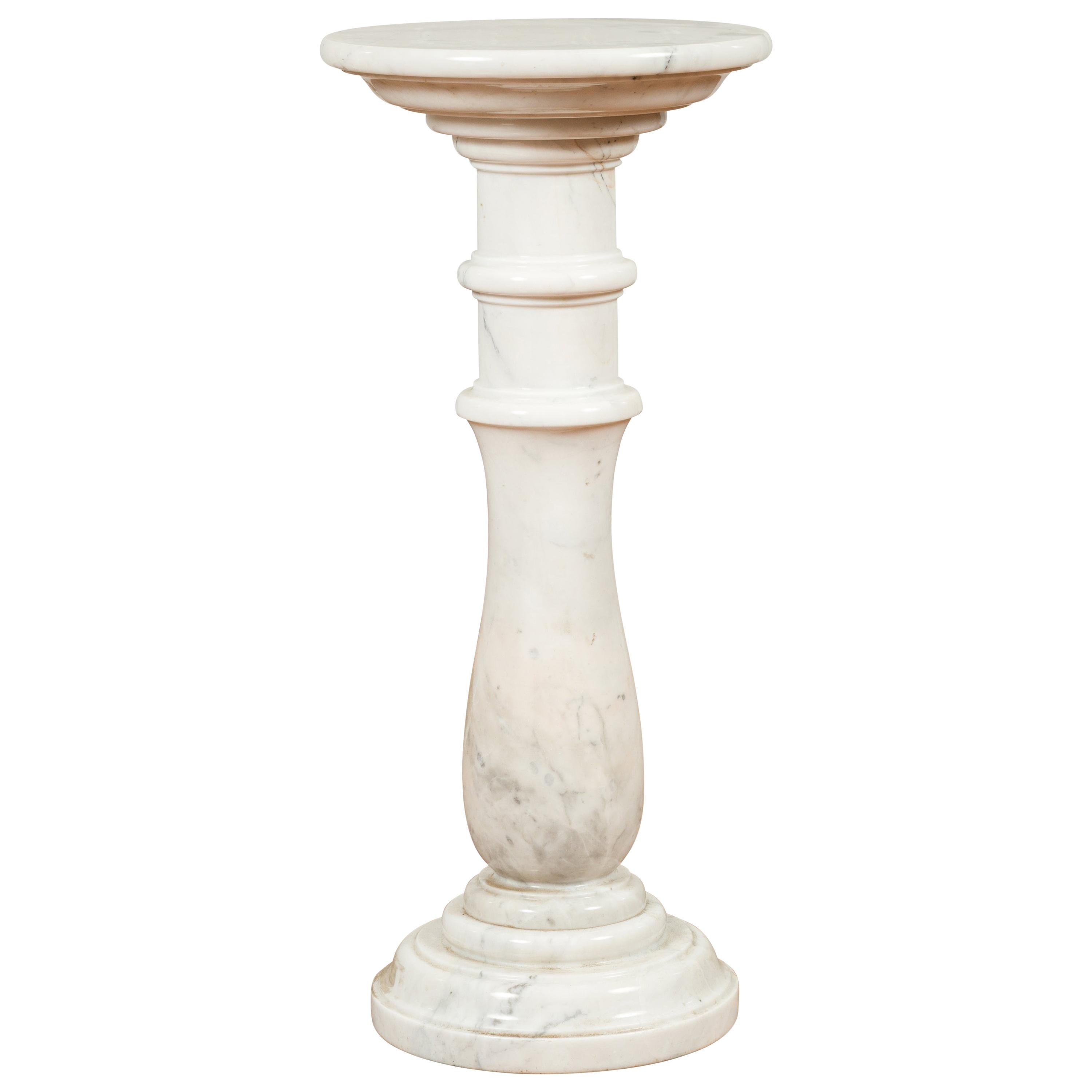Contemporary Indian White Marble Pedestal with Baluster Base and Circular Top