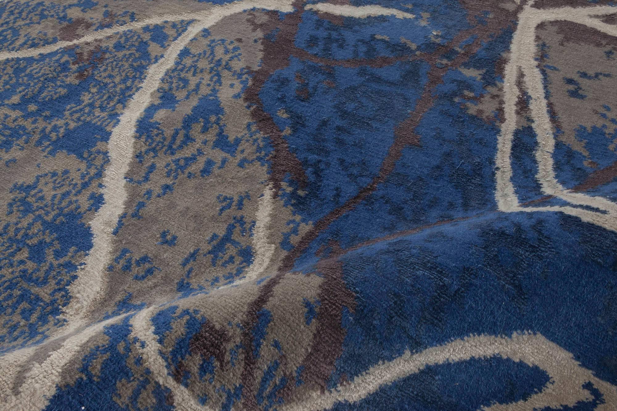 Contemporary indigo and brown hand-spun wool and silk rug by Doris Leslie Blau.
Size: 13.0