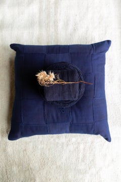 Contemporary Indigo Blue Cushion Cover, Naturally Dyed and Handwoven in Mal