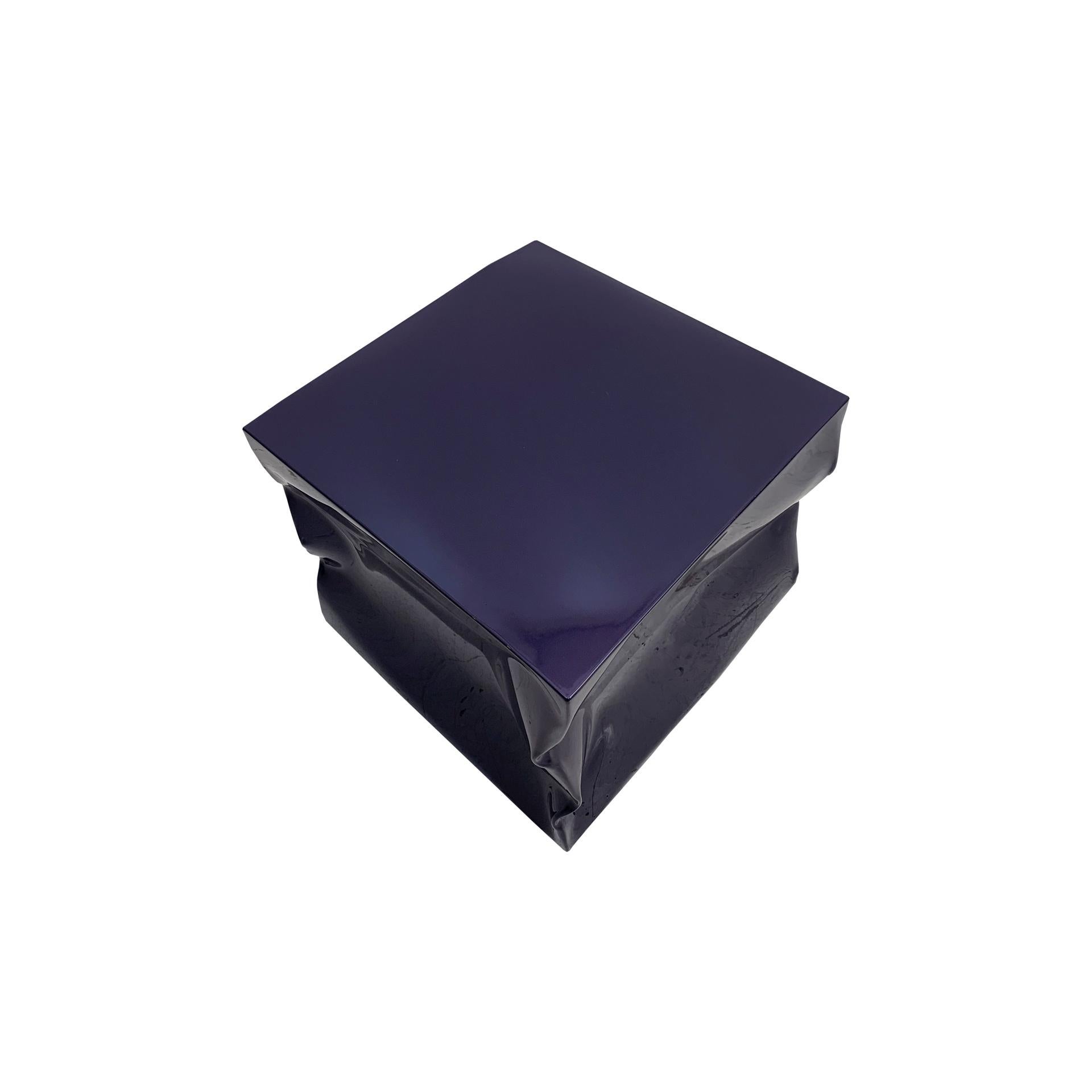 Spanish Contemporary Indigo Blue Lacquered Metal Side Table For Sale