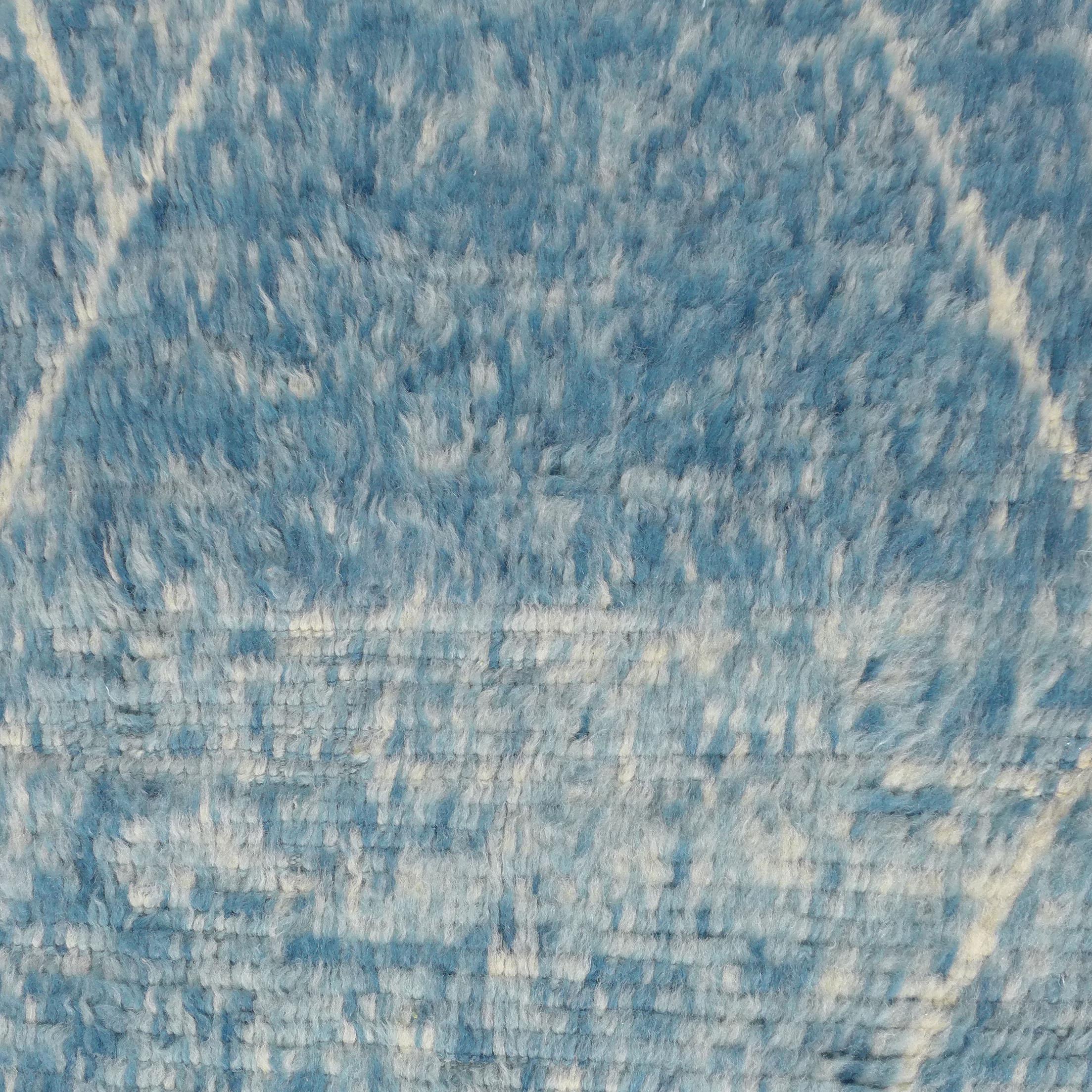 Wool Contemporary Indigo Blue Moroccan Berber Runner Rug