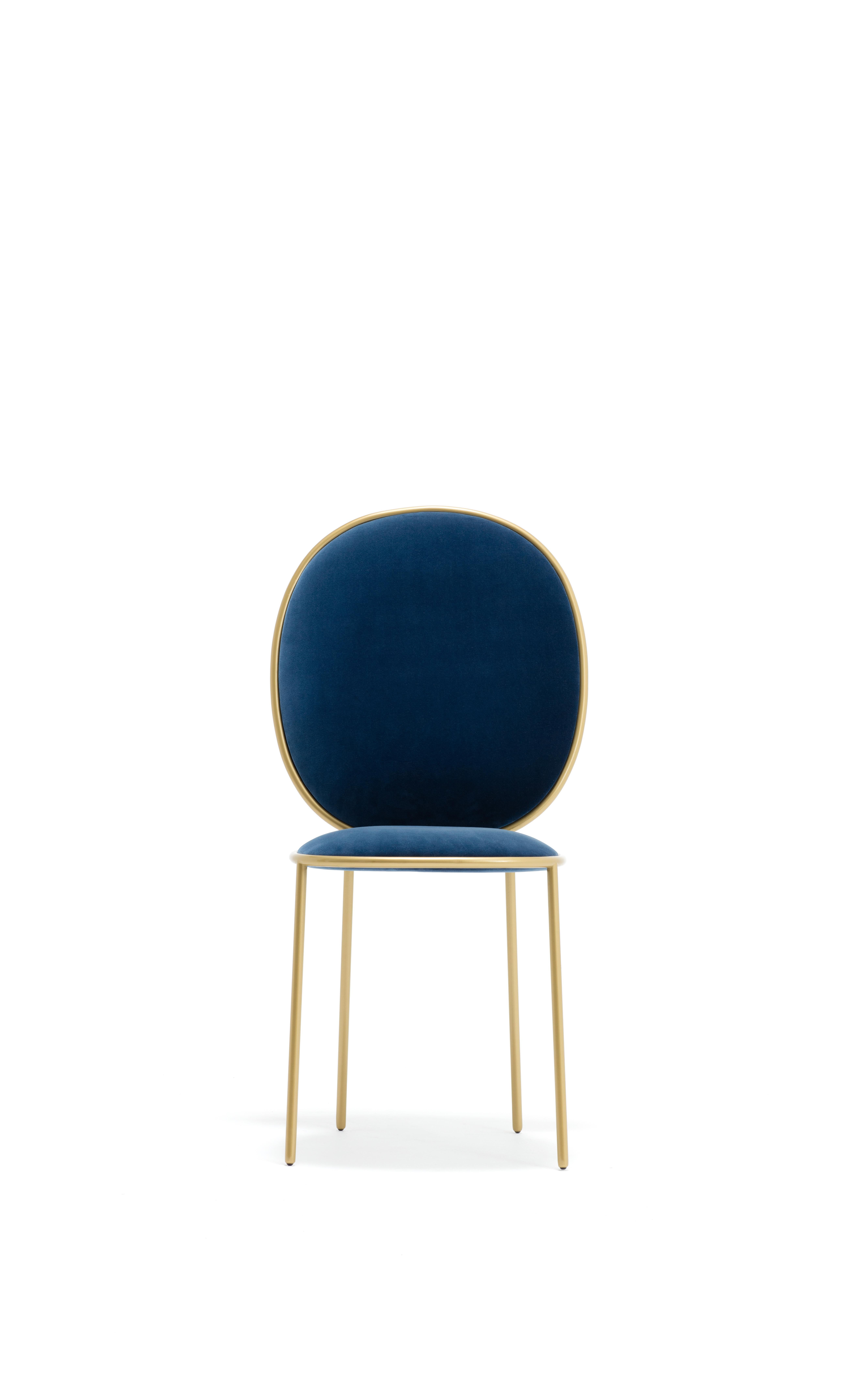 Contemporary indigo blue velvet upholstered dining chair - stay by Nika Zupanc

The Stay Family turns everyday seating into a special occasion. The Dining Chair and Dining Armchair are variations on an elegant social theme whilst the Dining Table