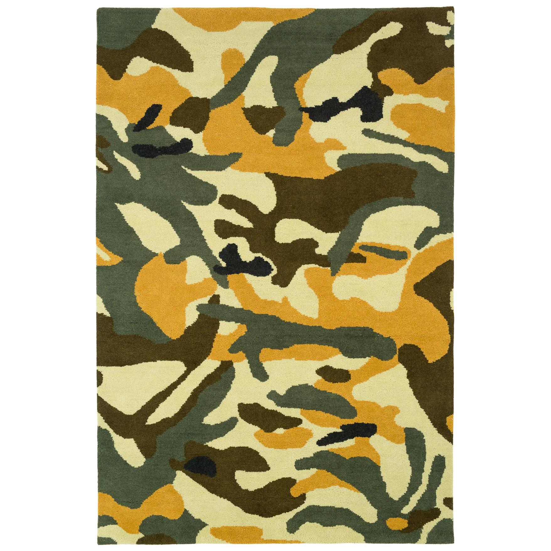 Contemporary Indoor or Outdoor Camo Fatigues Rug by Carini For Sale