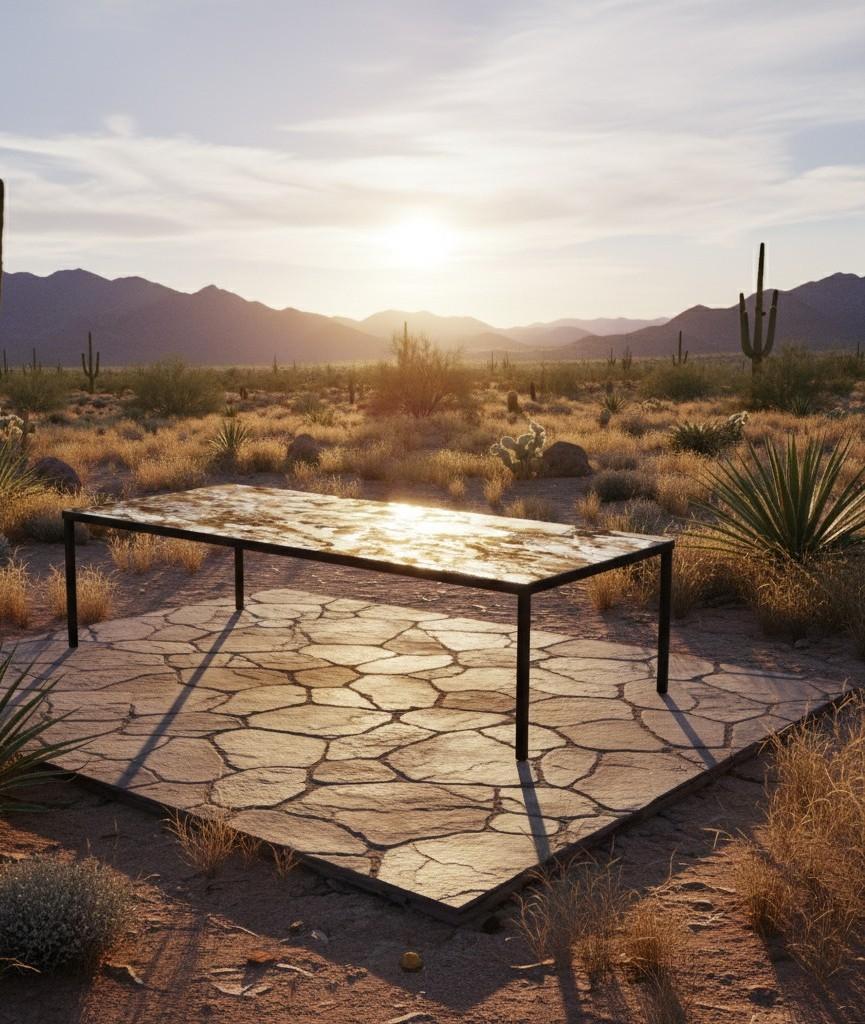 Zeitgenössischer Esstisch für drinnen und draußen mit schlankem Metallgestell und Kunstgranit im Angebot 6