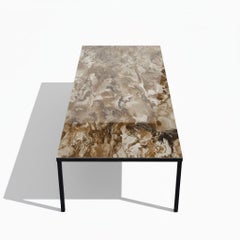 Contemporary Indoor/Outdoor Dining Table with Sleek Metal Frame and Faux Granite