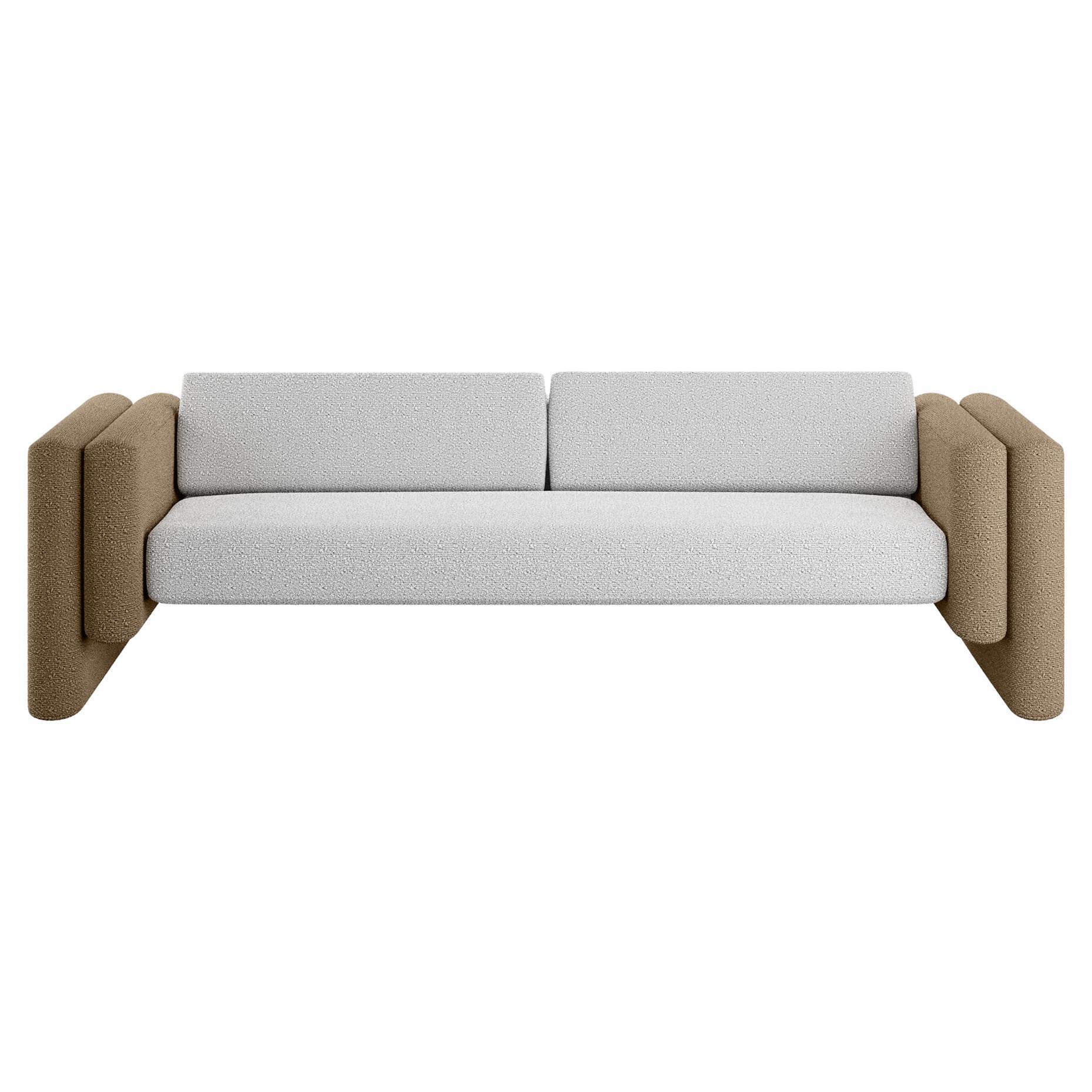 Contemporary Indoor Outdoor Sofa in Beige, Khaki & White Outdoor Fabric For Sale