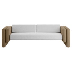 Contemporary Indoor Outdoor Sofa in Beige, Khaki & White Outdoor Fabric