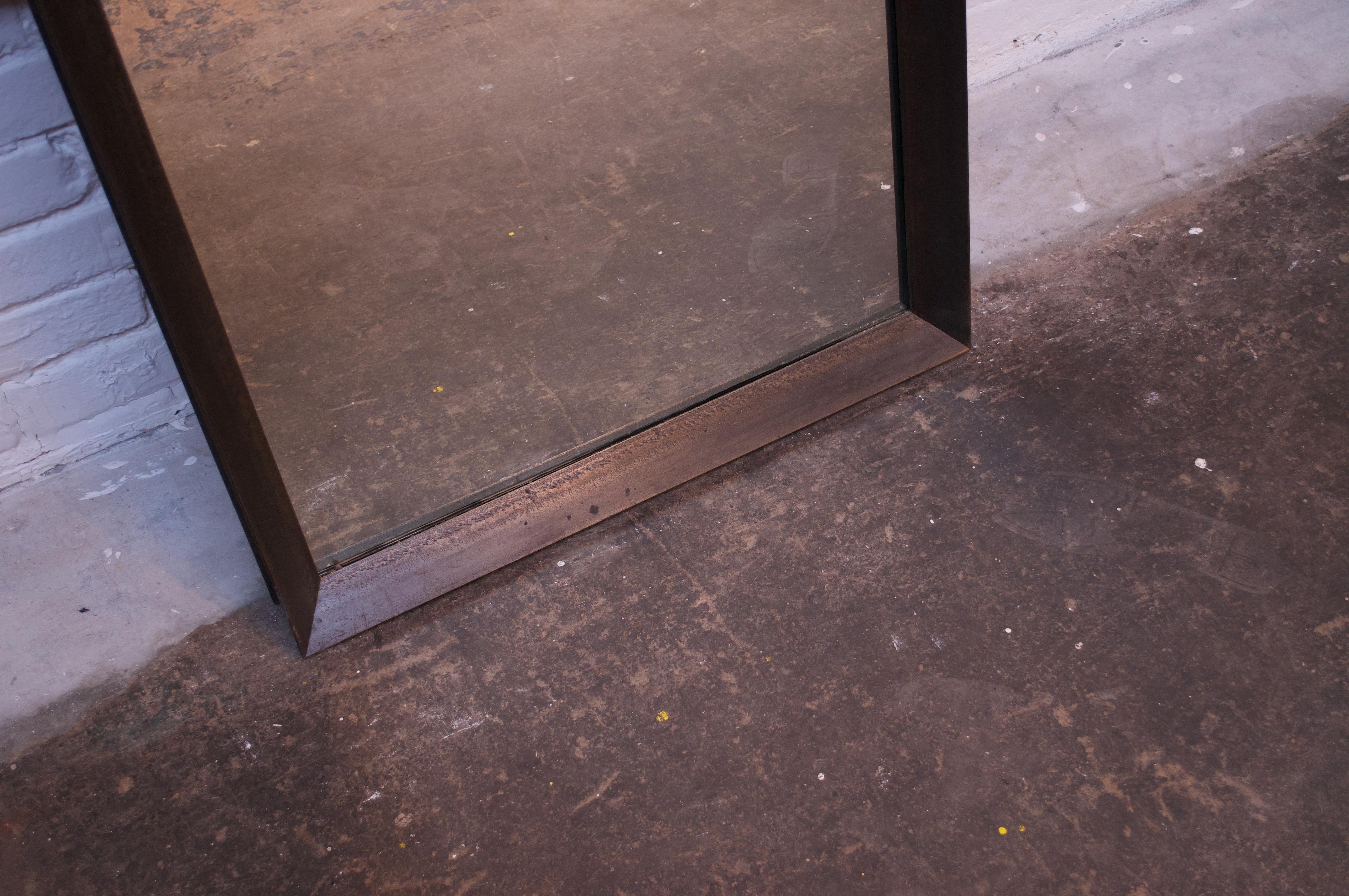 Contemporary Industrial Blackened Steel Floor Mirror In Good Condition In Brooklyn, NY