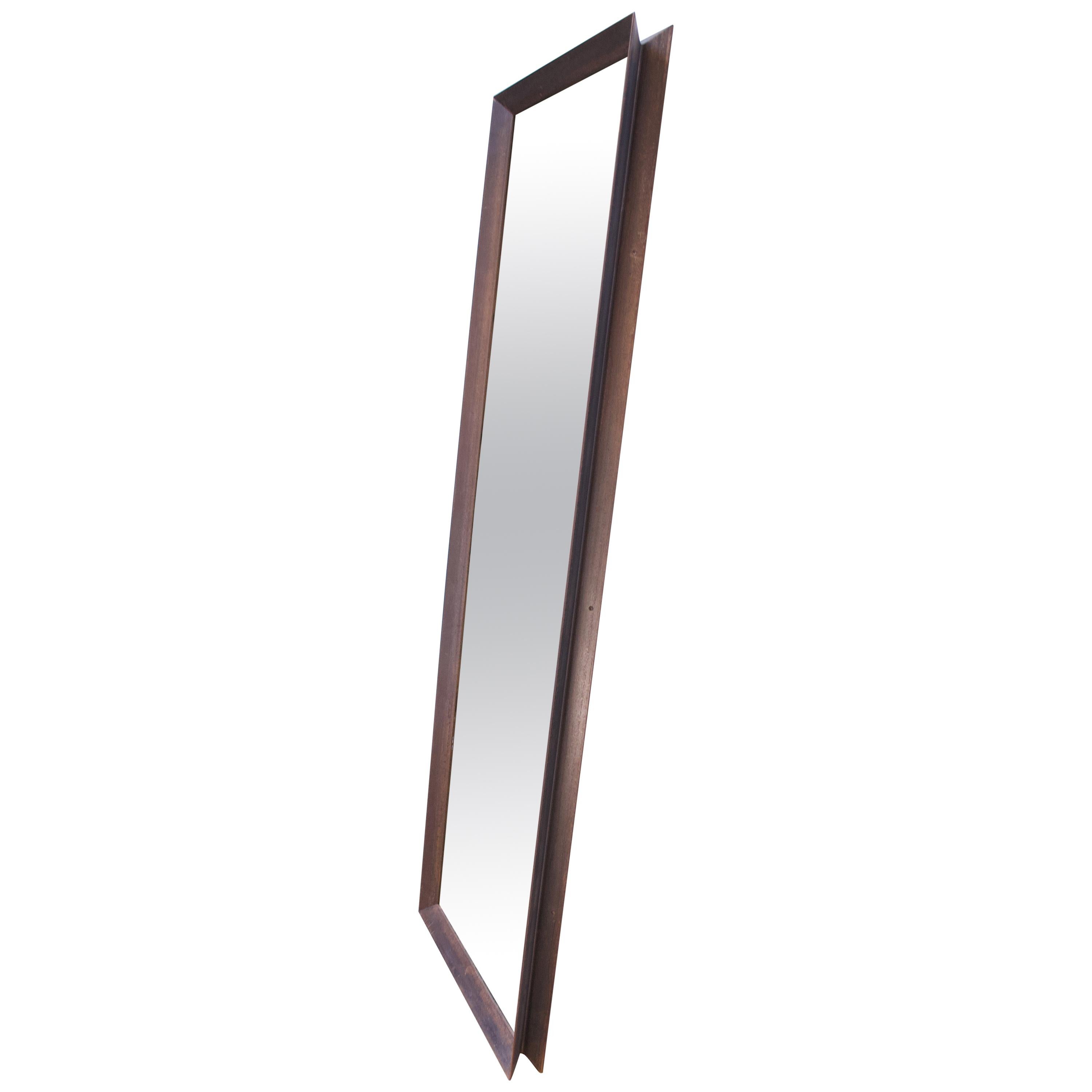 Contemporary Industrial Blackened Steel Floor Mirror