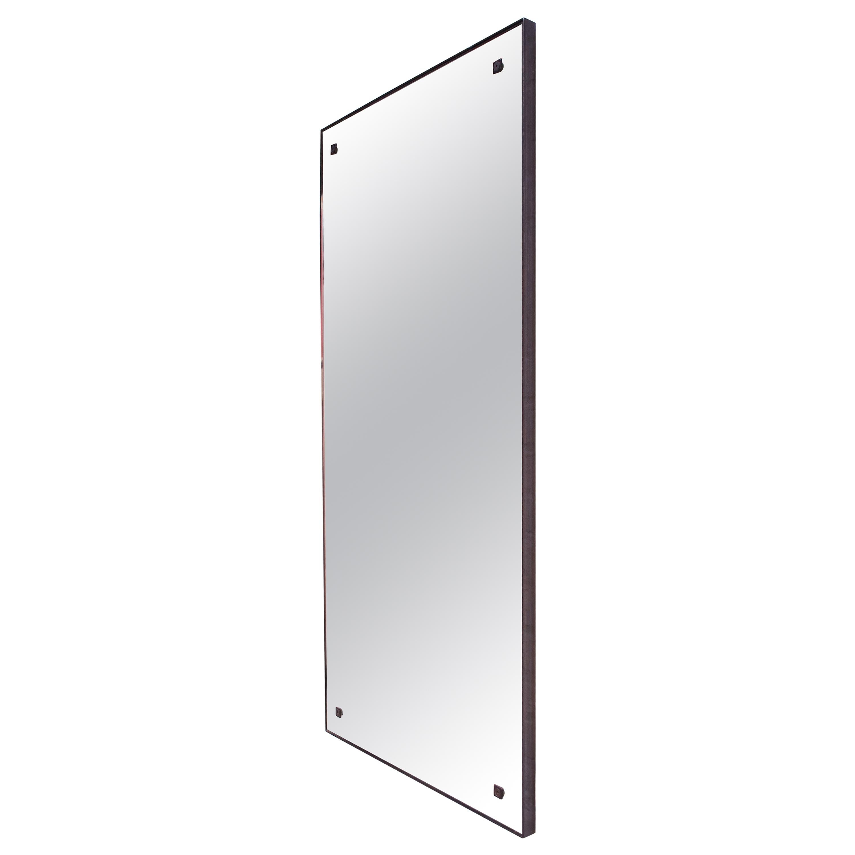 Quarter, Handmade Contemporary Mirror in Blackened Steel For Sale at