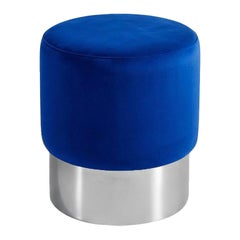 Contemporary Industrial Blue Velvet & Steel Stool Destino