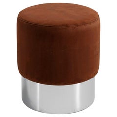 Contemporary Industrial Brown Velvet & Steel Stool Destino