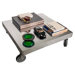 Contemporary Industrial Coffee Table, Stainless Steel, with Wheels