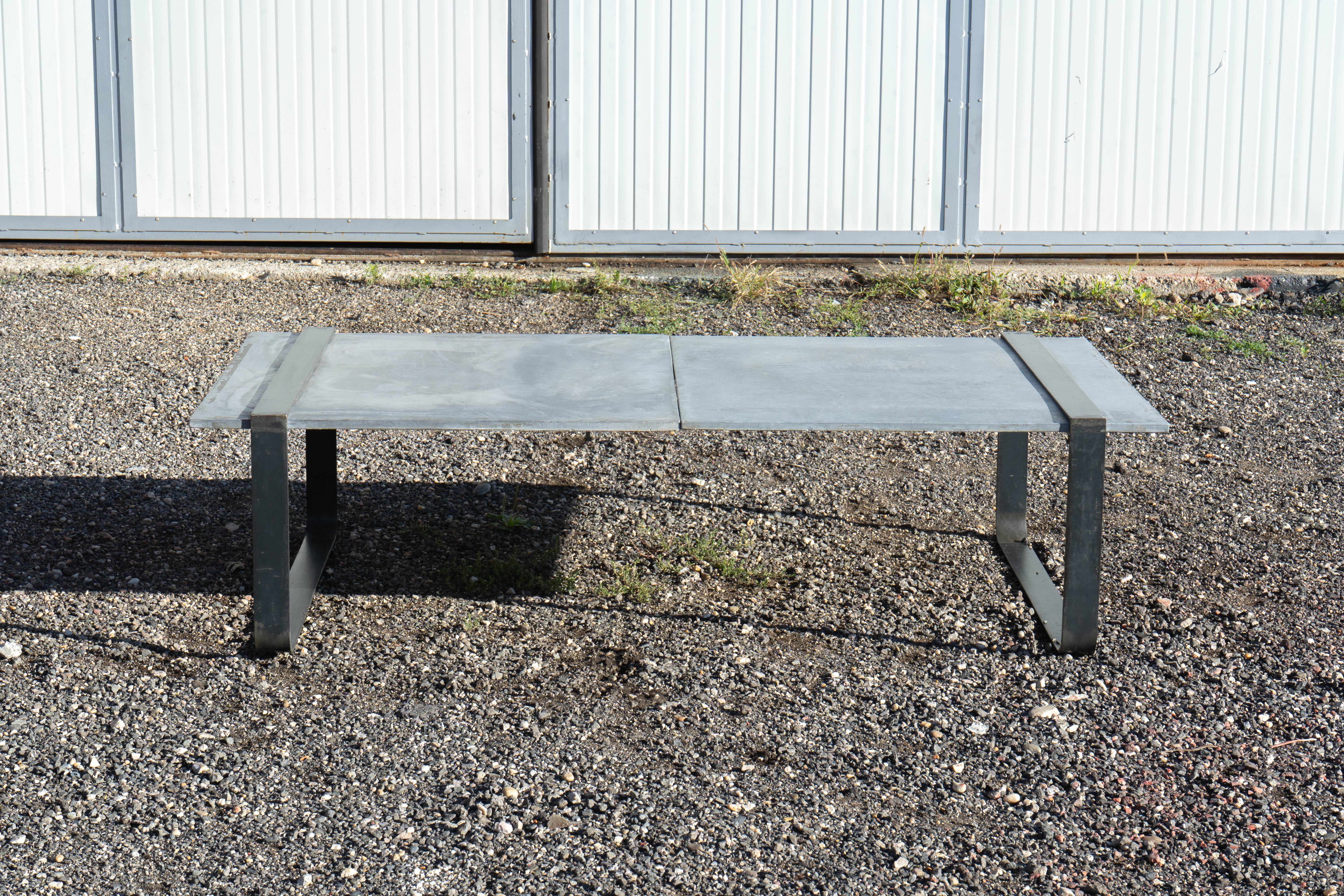 Steel Contemporary Industrial Concrete And Metal Coffee Table For Sale
