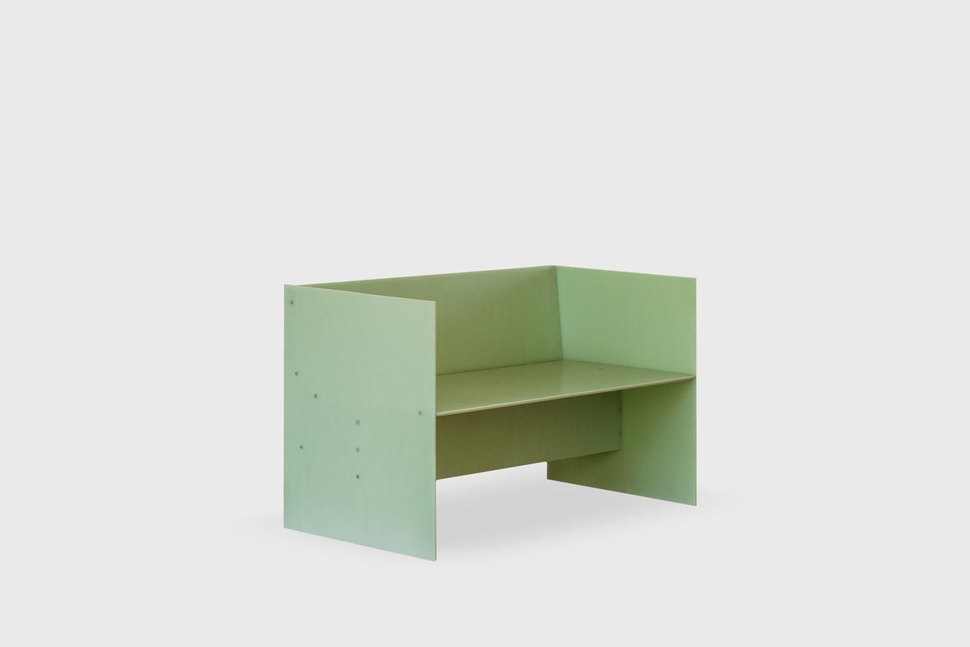 French Contemporary Industrial Green Bench Model 