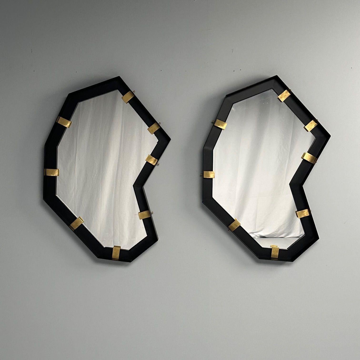 Industrial Modern, Steel, Brass, Brutalist Angular Wall Mirrors, 21st C. In Good Condition For Sale In Manhasset, NY