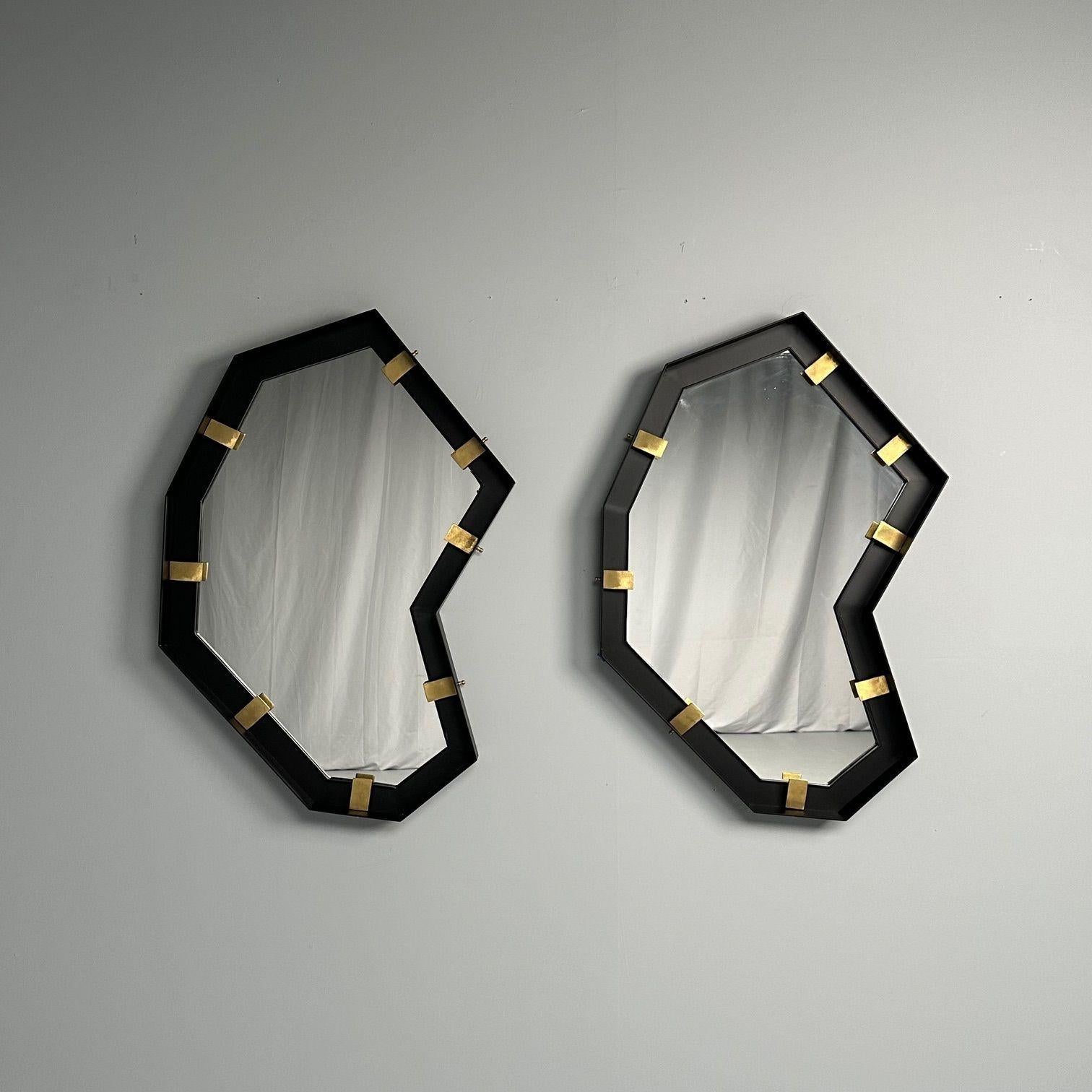Contemporary Industrial Modern, Steel, Brass, Brutalist Angular Wall Mirrors, 21st C. For Sale