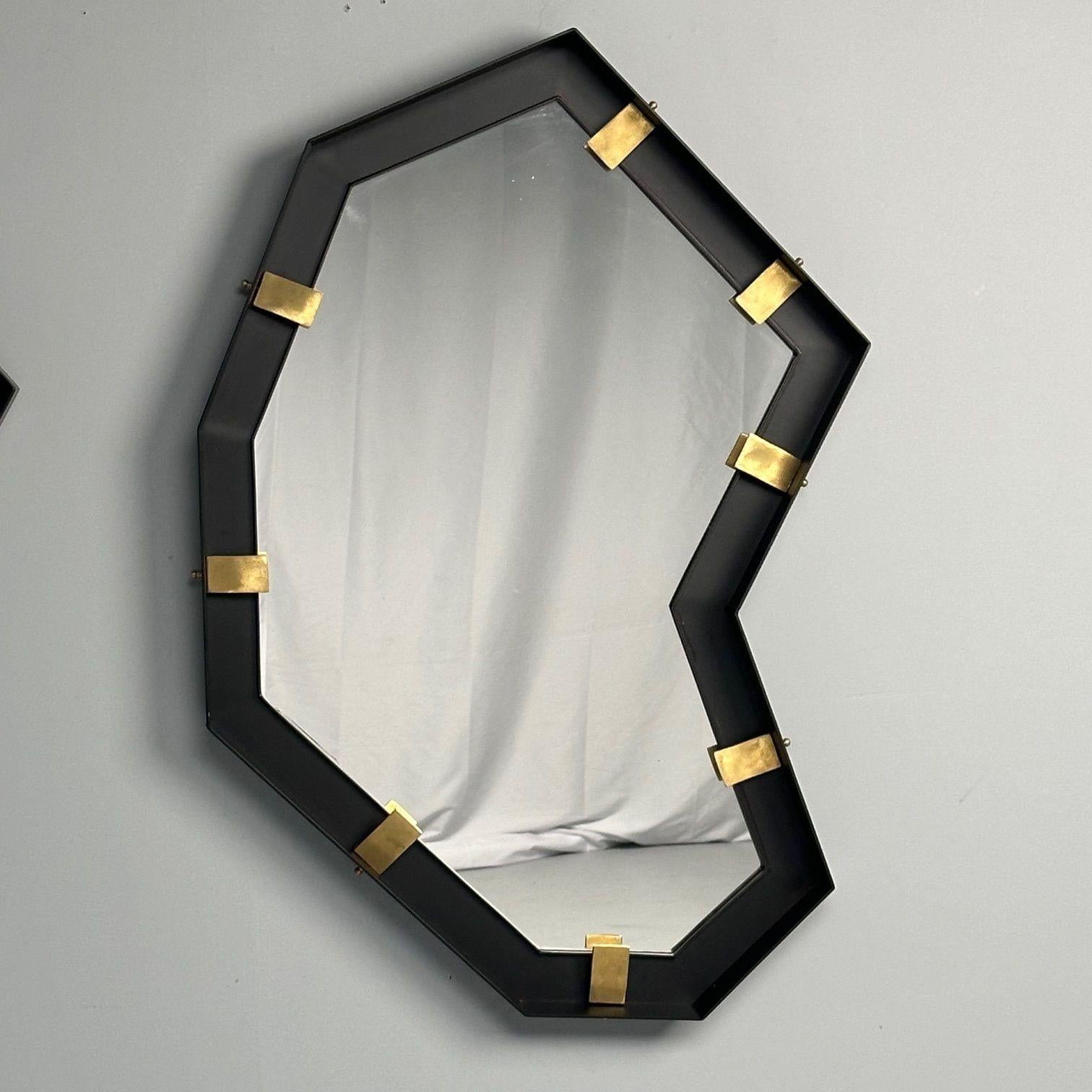 Industrial Modern, Steel, Brass, Brutalist Angular Wall Mirrors, 21st C. For Sale 2