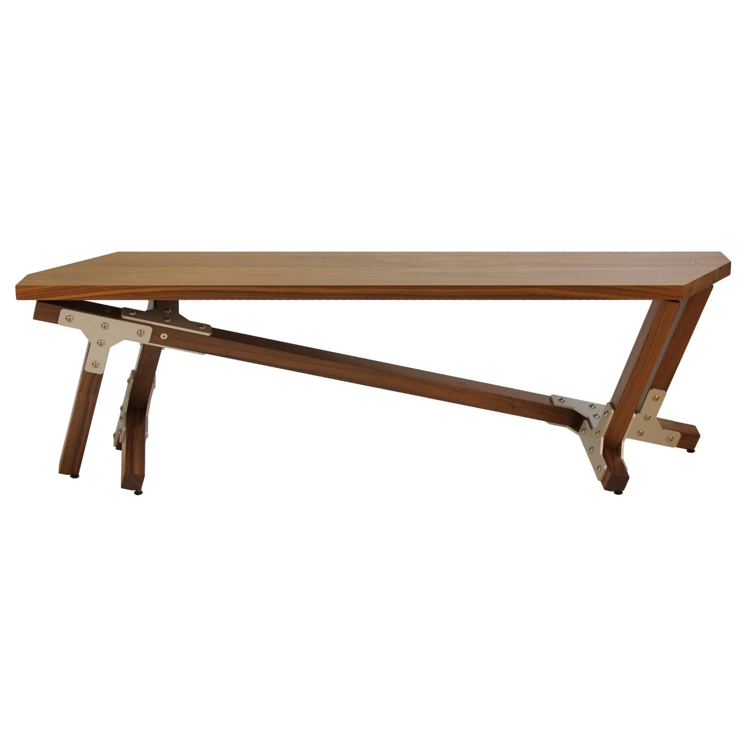 Contemporary Industrial Walnut Bench, by Peter Harrison, in Stock For Sale
