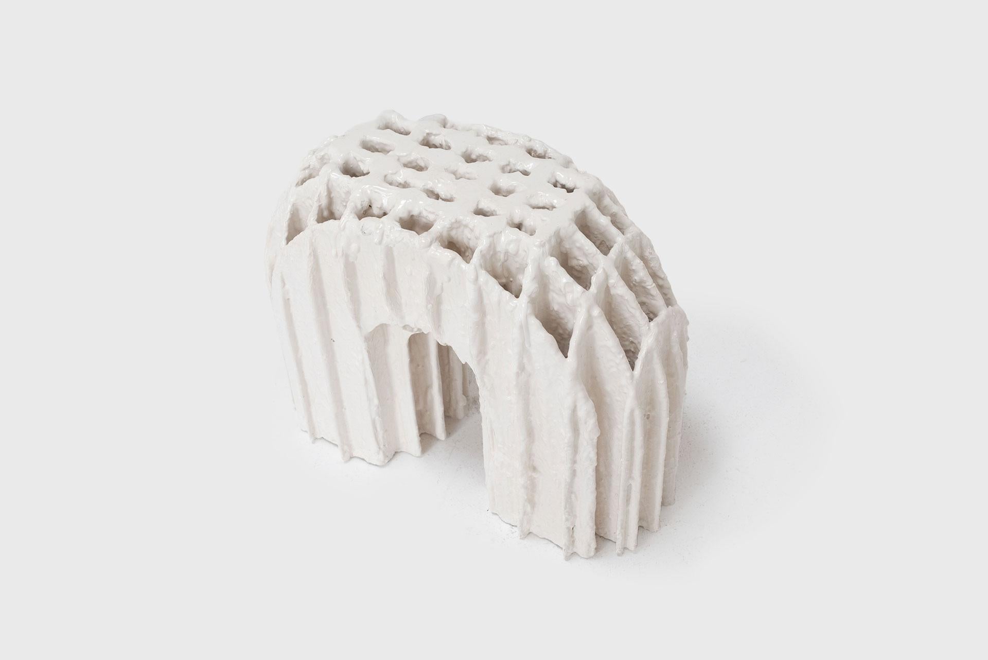 Contemporary Industrial White Stool, Nebil Zaman, Plaster and Resin, Decorative In New Condition For Sale In Barcelona, ES