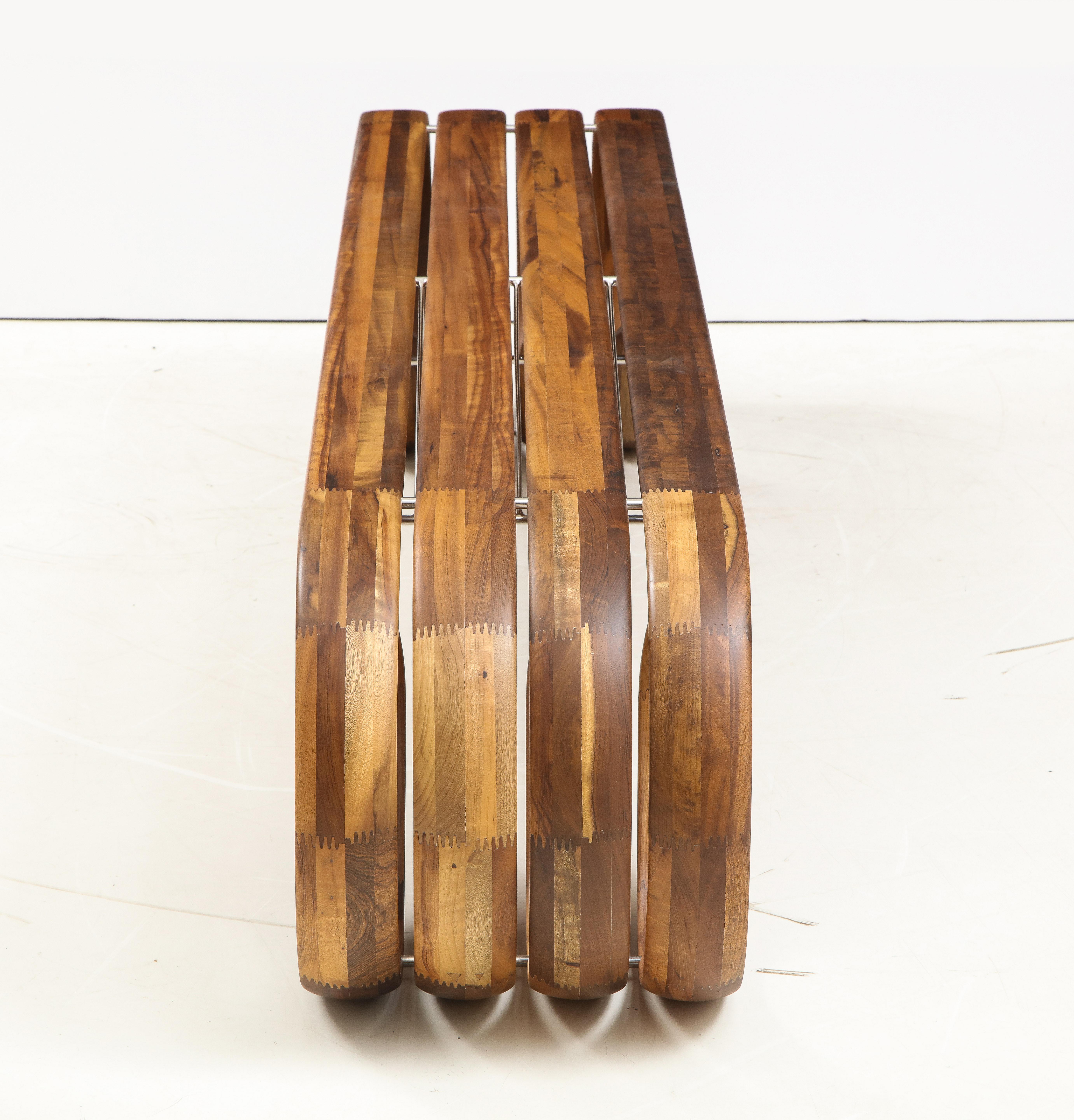 Contemporary Infinito Wood Bench by Guto Índio da Costa, Brazil, 2019 In Fair Condition In Deerfield Beach, FL