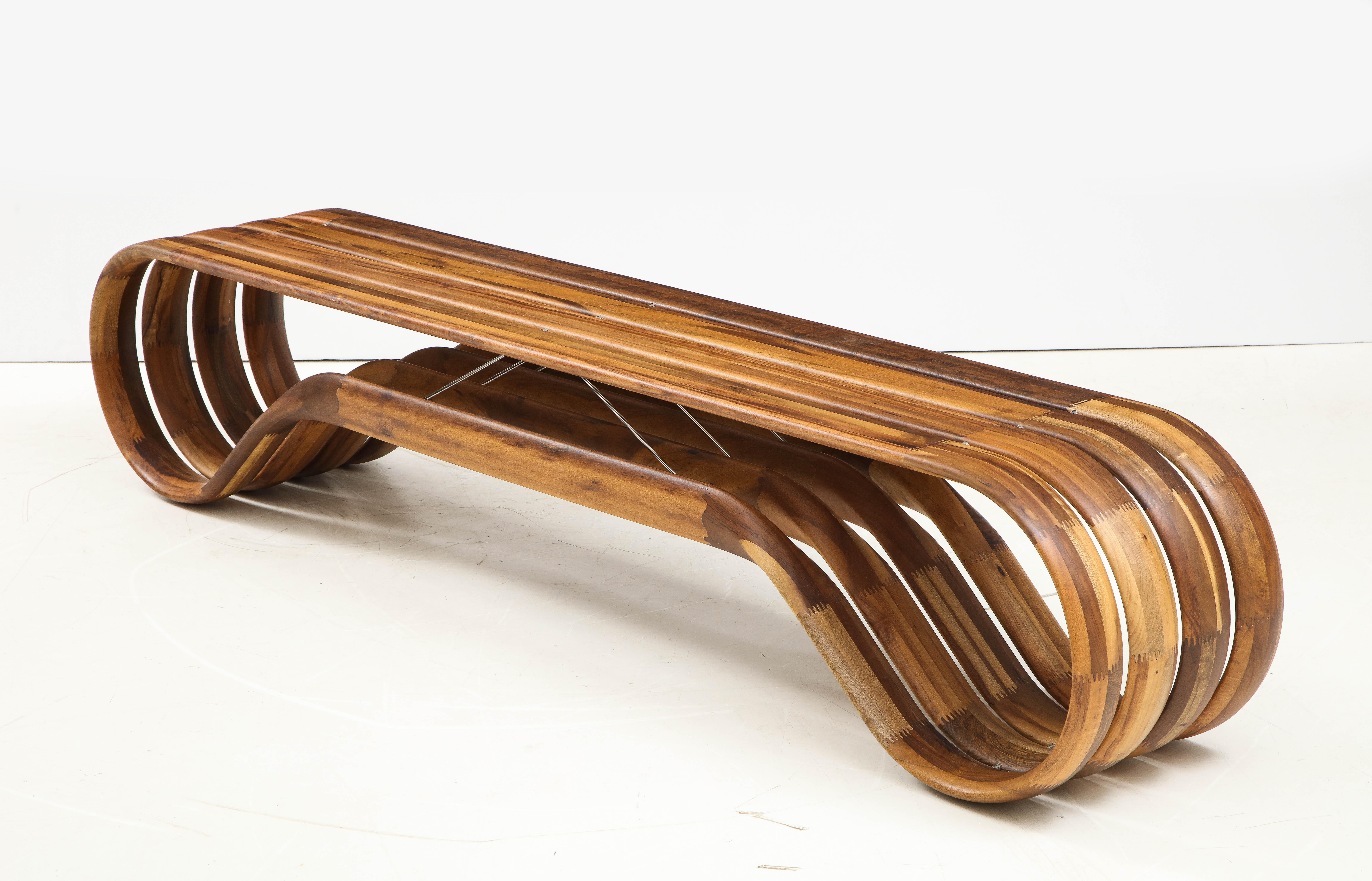 Stainless Steel Contemporary Infinito Wood Bench by Guto Índio da Costa, Brazil, 2019